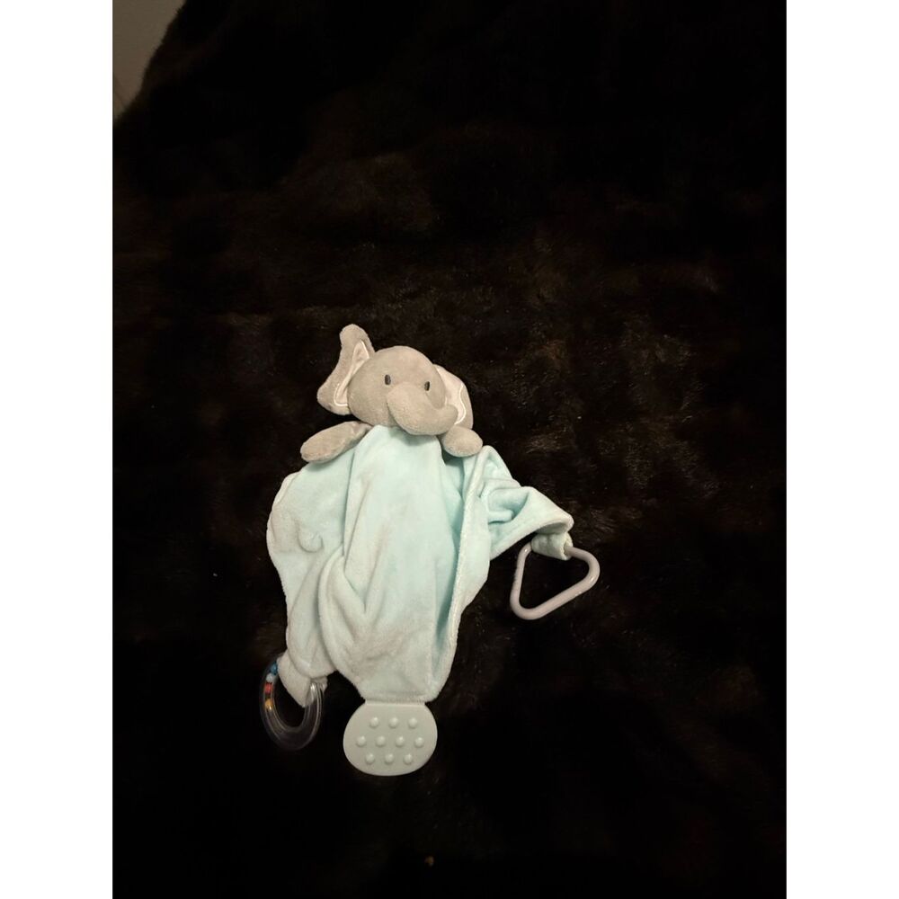 Modern Baby Elephant Blue Teether Rattle Security Blanket Lovey plush